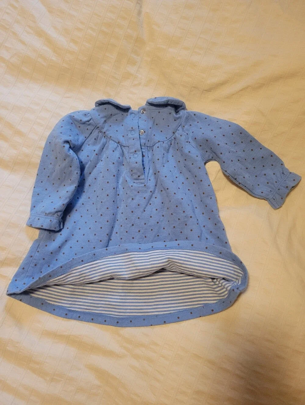 Baby Boden Light Blue Polka Dot Long Sleeve Dress 3-6 Mo